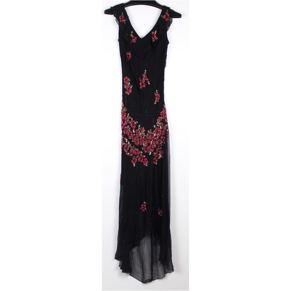 Danza Silk Floral Beaded Hi Low Dress VNeck Ruffle - Picture 7 of 8